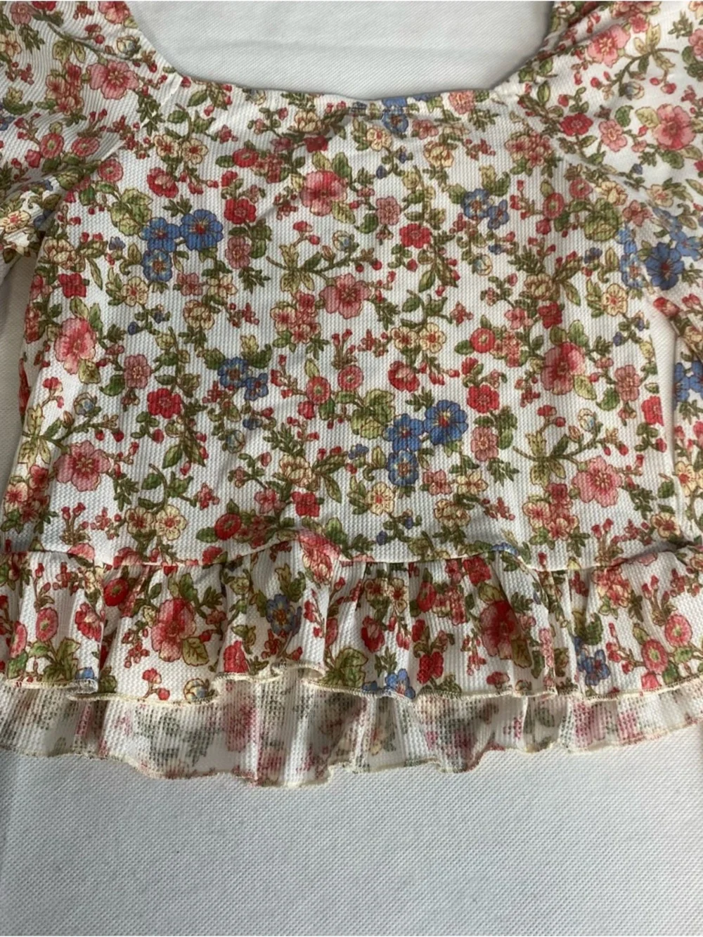 Honey & Sparkle Floral Crop Top Women Large Waffle Knit Cottagecore Feminine - Picture 5 of 14